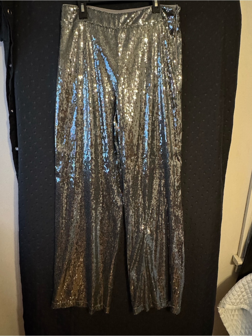 Silver Sequin Wide-Leg Pants